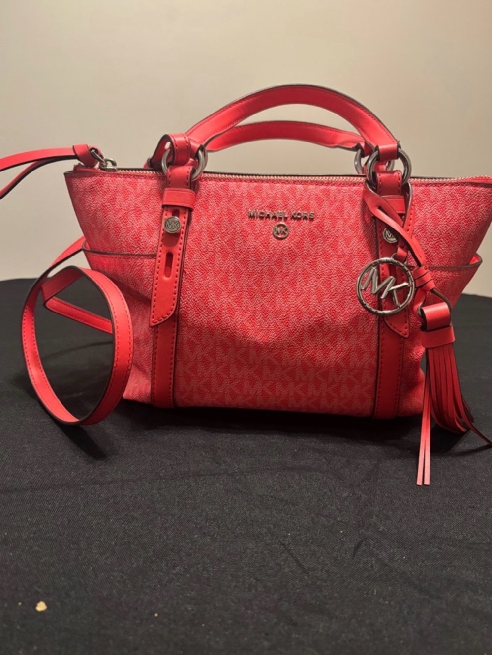 Michael Kors Coral Pink Logo Satchel with Tassel Charm